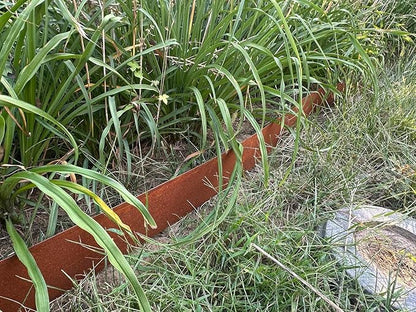 33ft Landscape Edging Cor-Ten Steel - Pre-Rusted Garden Border Kit, 10 Pack Hammer-in Lawn Edging Strips 11 Clips & Gloves - Durable Garden Edge for Lawn, Yard