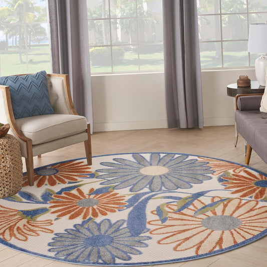 Nourison Home Aloha Beige Multicolor 5'3" x Round Area Rug - Easy Cleaning, Non Shedding, Bed Room, Living Room, Dining Room, Kitchen (5' x Round)