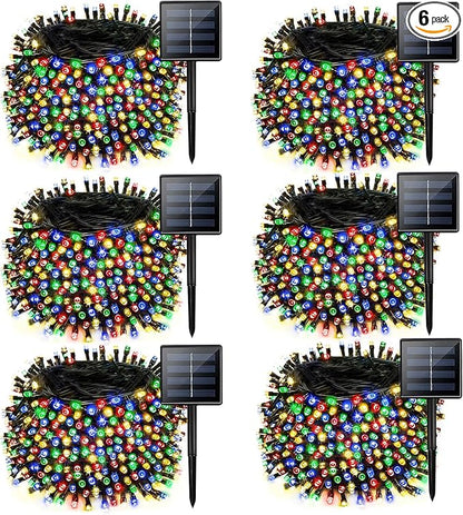 6 Pack Solar Chrismas Lights Outdoor, 285 FT Total 720 LED Solar String Lights for Outside with 8 Modes & Memory Function, Waterproof Twinkle Light for Xmas Tree Yard Party Decorations (Multicolor)