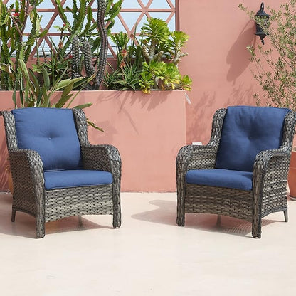 Rilyson Patio Chairs Outdoor Wicker Chair - Rattan Dining Chairs Porch Chairs Outside Club Chairs with High Back and Deep Seating(Mixed Grey/Blue)
