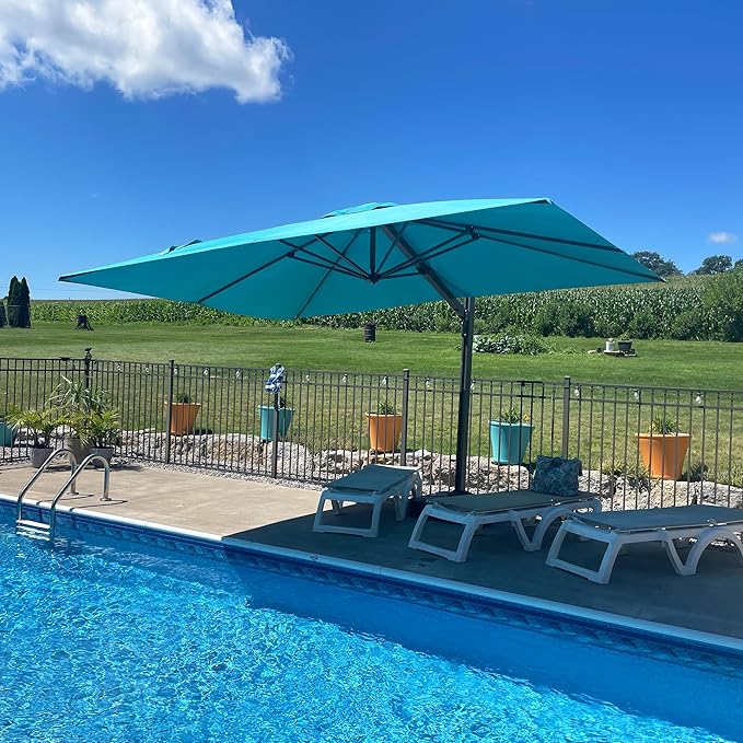 PURPLE LEAF 9' X 12' Rectangle Patio Umbrella Large Cantilever Outdoor Aluminum Offset Umbrella with 360-degree Rotation for Garden Deck Backyard Pool, Turquiose Blue