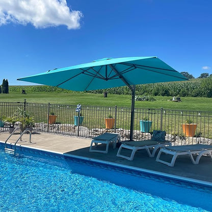 PURPLE LEAF 9' X 12' Rectangle Patio Umbrella Large Cantilever Outdoor Aluminum Offset Umbrella with 360-degree Rotation for Garden Deck Backyard Pool, Turquiose Blue