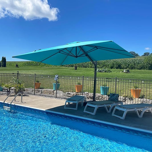 PURPLE LEAF 9' X 12' Rectangle Patio Umbrella Large Cantilever Outdoor Aluminum Offset Umbrella with 360-degree Rotation for Garden Deck Backyard Pool, Turquiose Blue