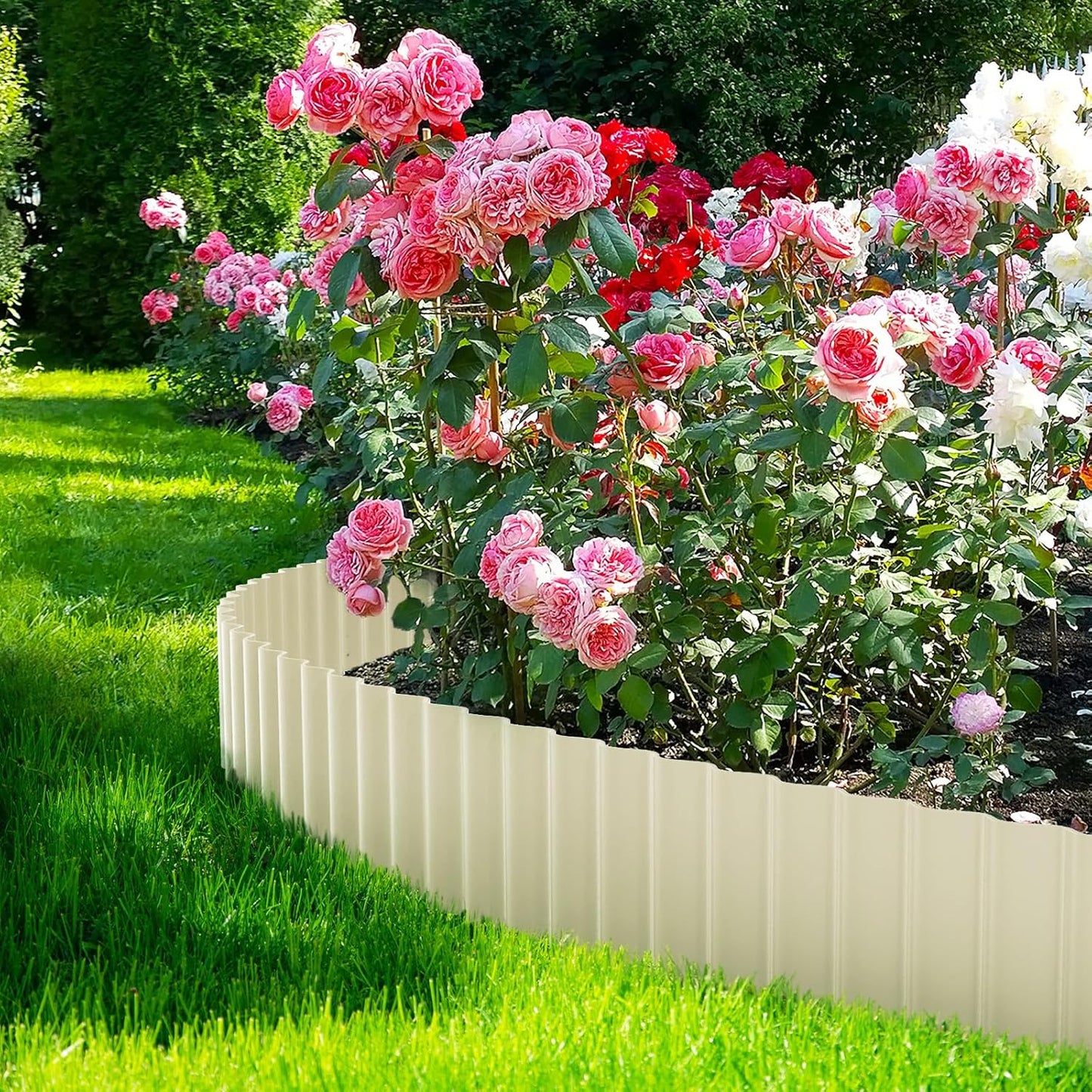 LAVEVE Corrugated Metal Garden Edging 6" x 20Ft, Landscape Edging Border for Lawn, Flower Bed, Garden Fence, Paver Edging (Cream)