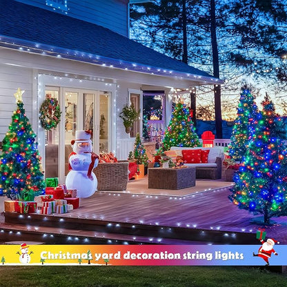 JMEXSUSS 2 Pack White & Multicolor Solar Christmas Lights Outdoor, Each 100 LED 33ft Solar Color Changing Lights Outdoor Waterproof for Christmas Tree Yard Decorations
