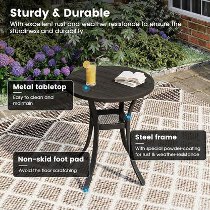 DIFY 27.6" Round Patio Dining Table, Outdoor Bistro Table with Rust Resistant Metal Frame, Ideal for Lawn, Backyard and Deck, Dark Grey