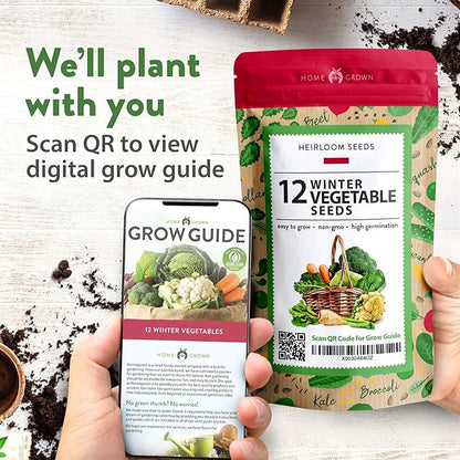 HOME GROWN 12 Winter Vegetable Seeds 𝗡𝗢𝗡-𝗚𝗠𝗢 Heirloom,Fall & Winter Vegetable Seeds for Planting Home Garden: Bean, Beet, Broccoli, Cabbage, Carrot, Cauliflower, Kale,Parsnip,Squash,Chard & More