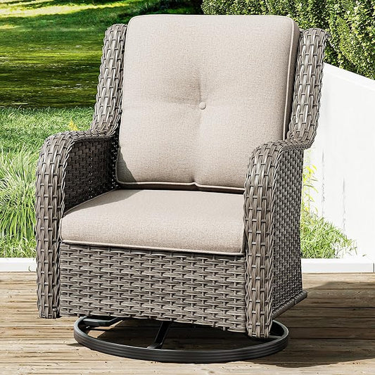 Joyside Outdoor Swivel Rocker Patio Chair - Outdoor Wicker Glider Rocking Chair with Olefin Fabric Cushions Suitable for Porch Deck and Backyard(Mixed Grey/Beige)