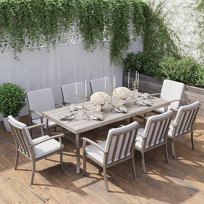 HAPPATIO Aluminum 9 Piece Patio Dining Set - Aluminum Outdoor Dining Set for 8, Patio Dining Table and Chairs Set, Patio Furniture with Table and Chairs (Gray)