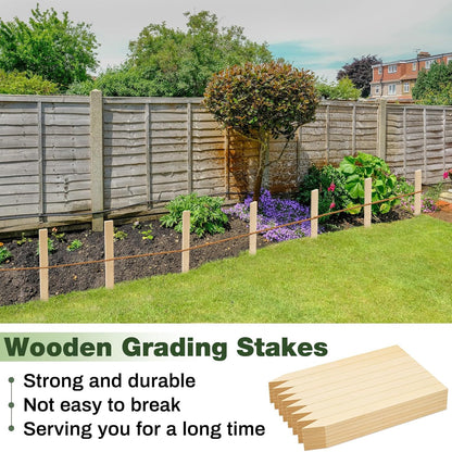 48 Pieces Wooden Garden Stakes 18 Inch Grade and Survey Stakes Wooden Garden and Sign Posts for Plant Support Silt Fence Yard Farm Survey Boundaries Baselines