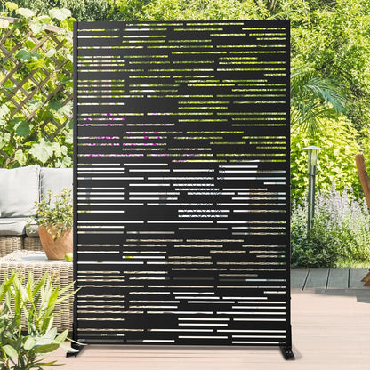 Metal Privacy Screen Outdoor 72" H×47" W,Freestanding Decorative Privacy Screen for Balcony Yard&Garden,Privacy Fence-Black&Shine