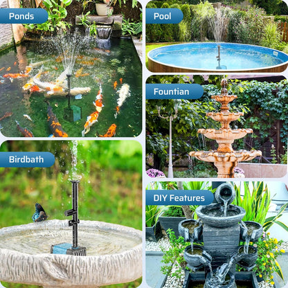 POPOSOAP 10W Solar Water Fountain Pump, Solar Powered Water Pump with 120GPH Fountain Pump, 4 Sprayers, 16.4ft Cable, 6.6ft Tubing for Outdoor Pond,Bird Bath,Fish Tank and Garden Water Features