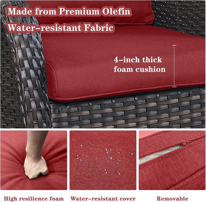 4 Pieces Patio Furniture Sets, Wicker Patio Swivel Glider Chair with Ottomans, Outdoor Furniture Set for Outside Porch, Deck, Balcony, Garden