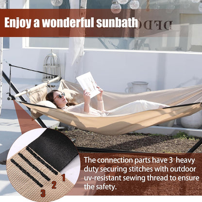 TegerDeger Anti-flip 12FT Hammock Large Hammock 450LB Capacity with Iron Spreader Bar & Nylon Rope for Outside, Patio, Garden, Backyard, Beach - Beige