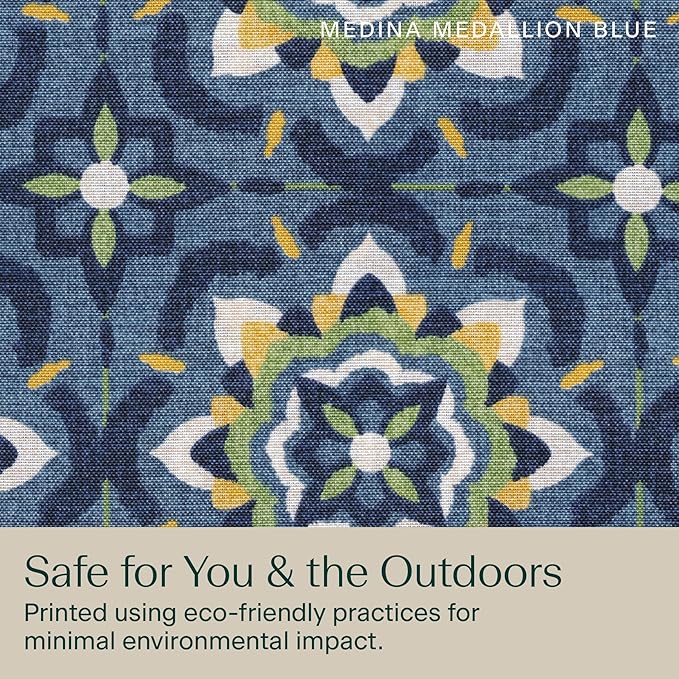 Honeycomb Outdoor Highback, 21 x 42, Medina Medallion Blue Chair Cushion for Patio Furniture