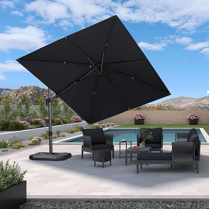 PURPLE LEAF 9' X 12' Left-right Tilt Patio Umbrella Outdoor Cantilever Swivel Rectangle Umbrella with Tilt Aluminum Offset Umbrella with 360-degree Rotation for Garden Deck Pool Patio Grey