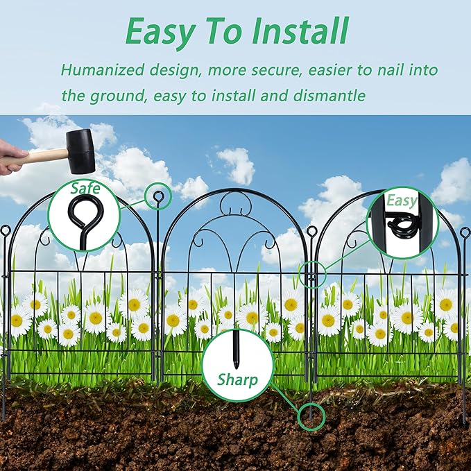 Garden Fence, 11ft(L) X 21in(H) 10 Pack Rustproof Metal No Dig Fence Panels, Garden Fencing Dog Fence Outdoor for Yard, Decorative Fences and Borders, Animal Barrier, Flower Bed, Patio