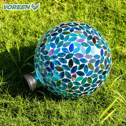 VOREEN 10-Inch Gazing Ball Glass Mosaic Gazing Globe, Handmade Outdoor Reflective Ball Yard Decoration for Homes, Patio, Lawn and Gardens, Gift for Mom Wife Friend, Blue and Amber