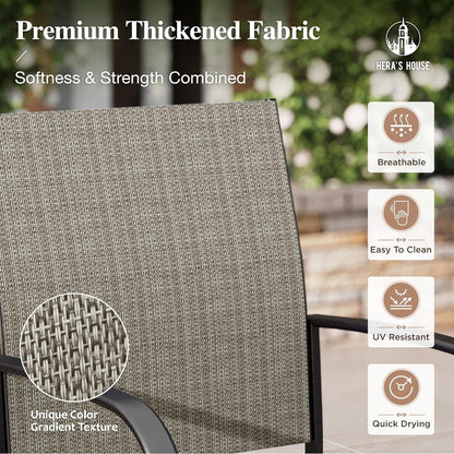 HERA'S HOUSE Patio Table and Chairs Set, 5 Pieces Outdoor Dining Set for 4, 4 x Brown Textilene Dining Chair, 37" Square Metal Dining Table with Umbrella Hole for Lawn Garden Backyard Deck