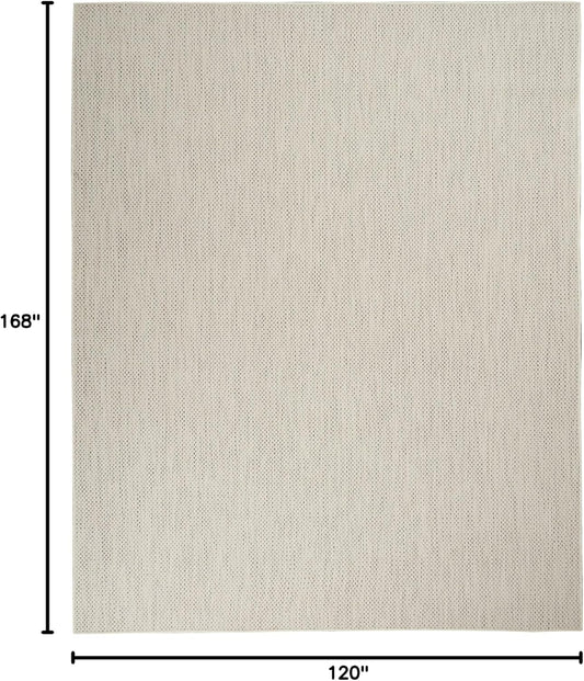 Nourison Home Courtyard Indoor/Outdoor Ivory/Silver 10' x 14' Area Rug, Easy Cleaning, Non Shedding, Bed Room, Living Room, Dining Room, Backyard, Deck, Patio (10x14)