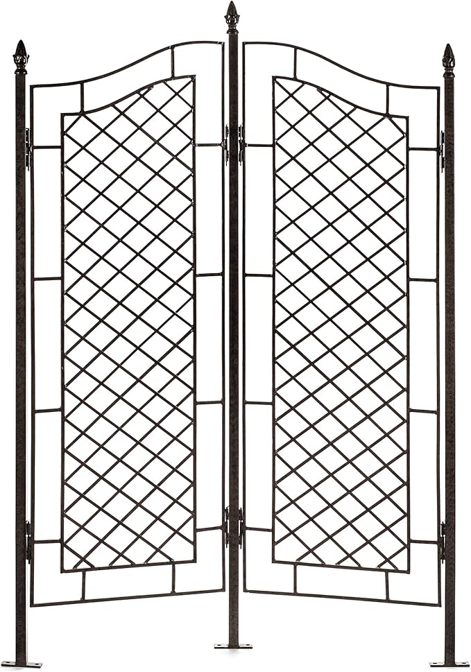 H Potter Large Trellis for Climbing Plants Wrought Iron Metal 2 Panel Ivy Garden Privacy Screen Patio Deck