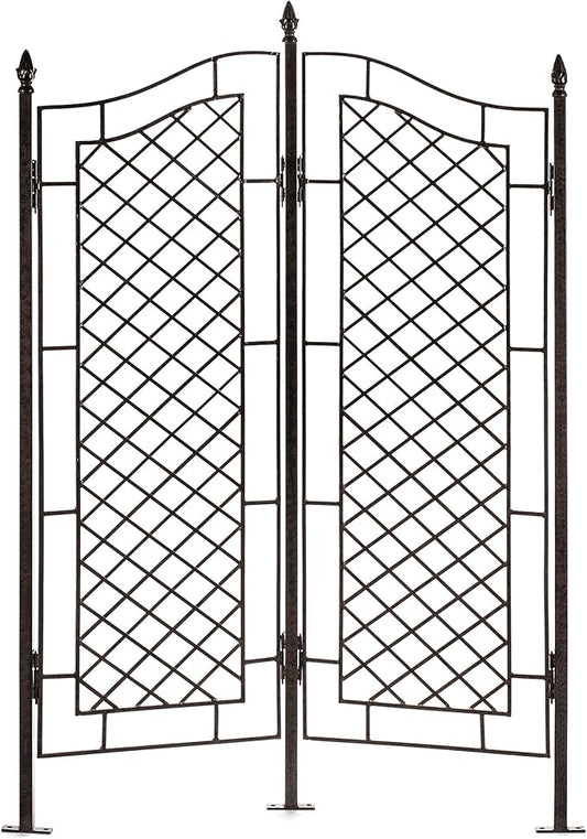 H Potter Large Trellis for Climbing Plants Wrought Iron Metal 2 Panel Ivy Garden Privacy Screen Patio Deck