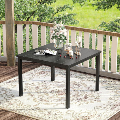 VICLLAX 40.2" Square Patio Dining Table for 4, Outdoor Table with Umbrella Hole, All Weather Metal Patio Table, Black Tabletop