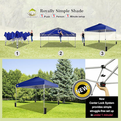 CROWN SHADES 10x10 Pop Up Canopy - Beach Tent with One Push Setup - Easy Outdoor Sun Shade for Events, Parties, Camping - Gazebo with STO-N-Go Cover Bag, Silver Coated Top, Navy Blue