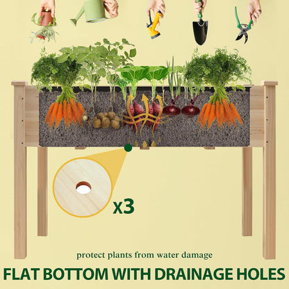 MUPATER 4x2FT Raised Garden Bed,Raised Garden Bed with Four Legs, Elevated Planter Box with Drainage Holes for Herbs and Vegetables, Outdoor and Indoor, Natural Wood