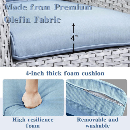 Outdoor Swivel Rocker Patio Chairs Set of 3, High Back Swivel Patio Chairs Wicker Furniture Set, 2 PCS Rattan Swivel Rocking Chair with Side Table, Light Grey Wicker