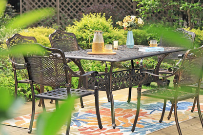 Sophia & William 6-Person Cast Aluminium Outdoor Dining Table Rectangular, Patio Bistro Table with 1.97" Umbrella Hole, Bronze