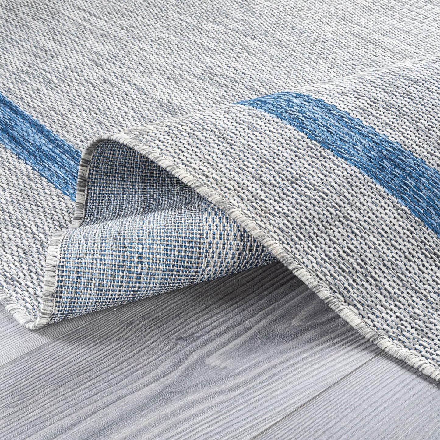 Bordered Outdoor Rug 9x12 Washable Outside Carpet for Indoor Patio Porch Waterproof Easy Cleaning Non Shedding Area Rugs Silver Gray - Blue 9 x 12