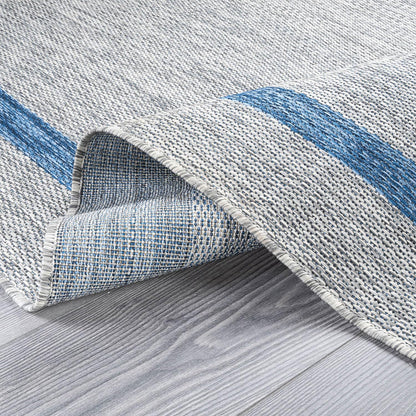 Bordered Outdoor Rug 9x12 Washable Outside Carpet for Indoor Patio Porch Waterproof Easy Cleaning Non Shedding Area Rugs Silver Gray - Blue 9 x 12