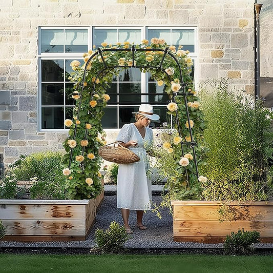 Garden Arch Plant Trellis for Climbing Plants Outdoor, Cucumber Trellis for Raised Bed, Grape Metal,Arbor Trellis Plant Support Flower Vegetables,Tomato Black,6.7FT Rust-Proof