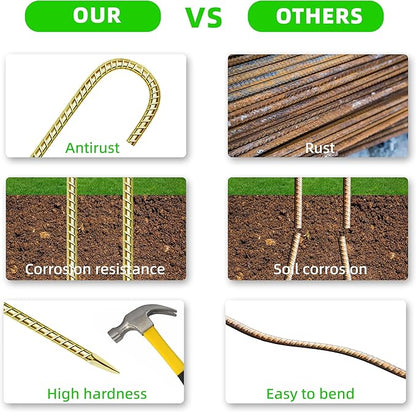 20 Pack 12 Inch Rebar Stakes Anti-Rust Galvanized Steel J Shape Hook Strong Ground Anchors for Tents, Position Kits, Fences, Trampolines Landscape Fabric for Farm Garden