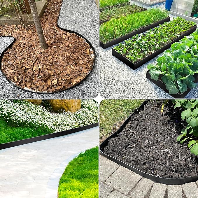 Landscape Edging 2 Inch Tall 100 FT, Garden Edging Border with 5 Pcs Connectors and 60 Pcs Anchoring Spikes for Garden Flower Beds Yard Lawn