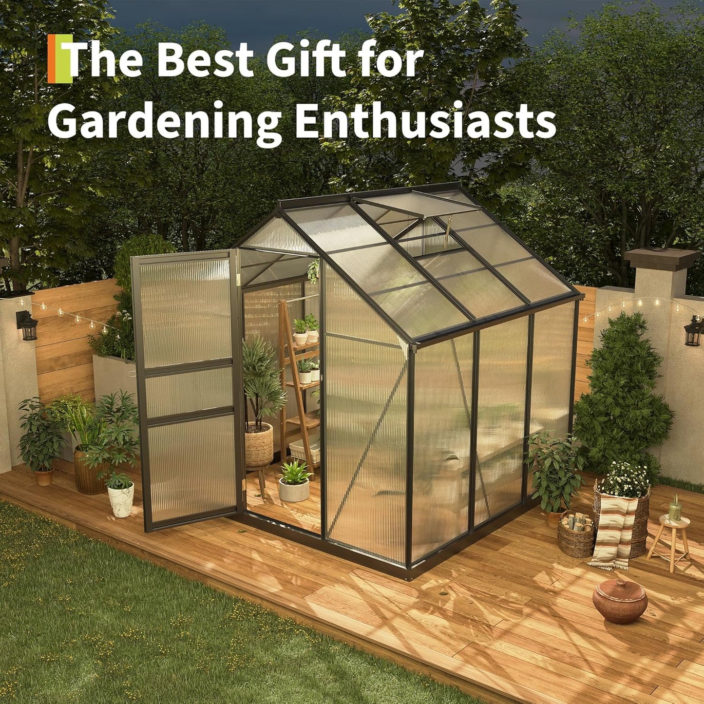 6×6FT Polycarbonate Greenhouse for Outdoors, Large Walk in Green House Kit and Winter Garden Planting, Enhanced Aluminum Green Houses for Outside to Protect Vegetables or Plants