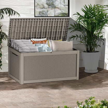 320 Gallon Lockable Resin Deck Box, Waterproof & UV-Resistant Outdoor Storage Box for Outdoor Cushion Storage, Garden Tools & Pool Accessories Storage, Gray