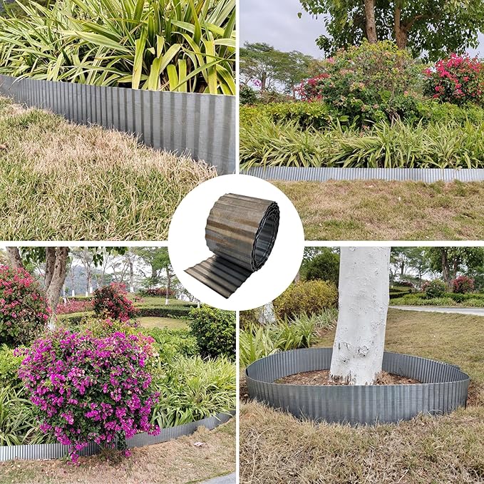 Metal Landscape Edging Border,6 inch × 20 feet Corrugated Garden Edging for Flower Bed,Lawn (6 Inch × 20FT)