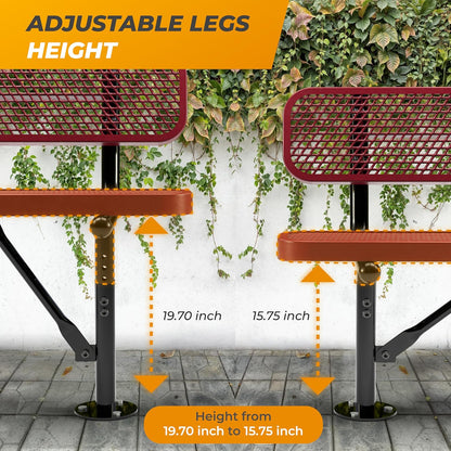 Heavy-Duty Outdoor Metal Bench, Thermoplastic-Coated, Surface, Weatherproof, Commercial-Grade for Parks, Gardens, Patios, Stores & More (6 Ft - Surface with Back, Red)