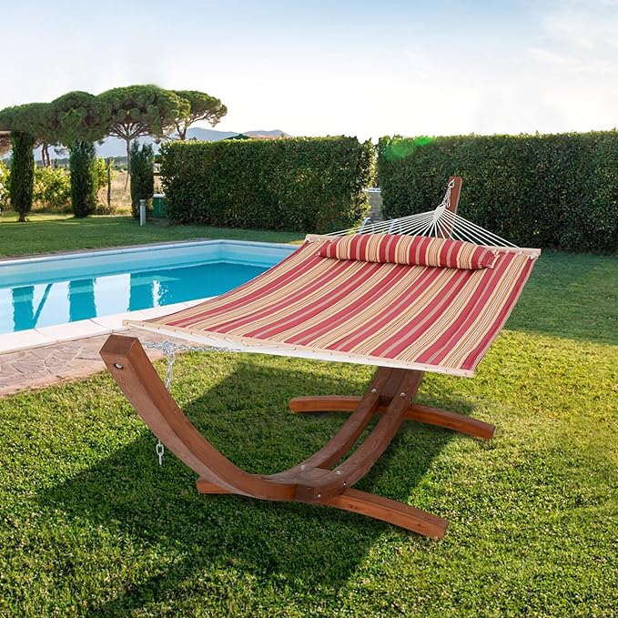 SUNCREAT Freestanding 2 Person Hammock with Stand, Stand Alone Hammocks for Outside, 475 lbs Capacity, Red