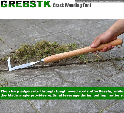 GREBSTK Crack Weeder Crevice Weeding Tool Stainless Steel Manual Weeder Beech Handle Gardening Tool, 22 inch