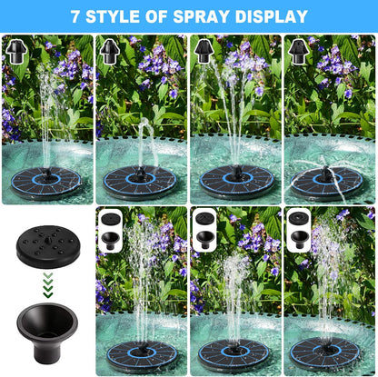 Solar Water Fountain with 2000 mAh Battery Backup Works in Cloudy, 3.5 W Glass Small Solar Fountain Pump with 7 Nozzles, Bird Bath Fountains Solar Power for Bird Bath, Hummingbird,Pond, Garden