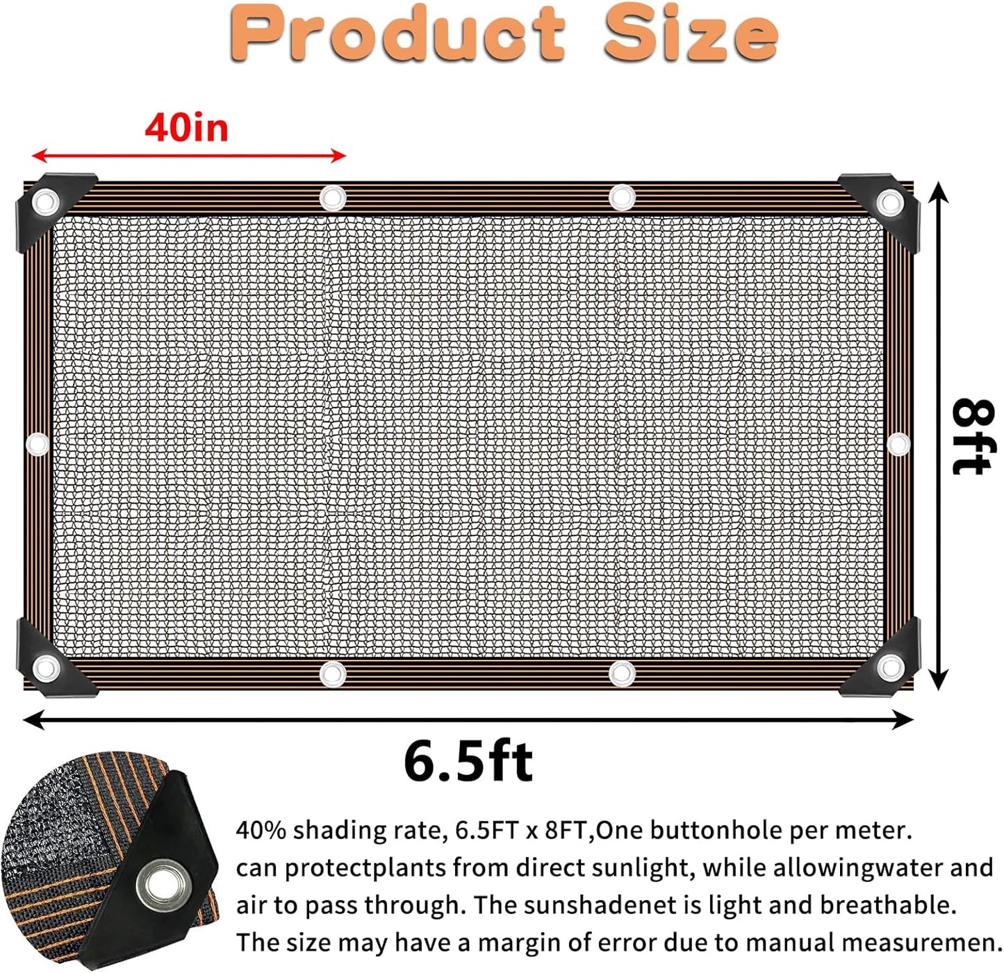 QLOFEI 40-50% Shade Cloth with Grommets, Sunblock Mesh Tarp Shade Neting Cover for Plant Greenhouse, Easier to Hang Shade Cloth for Patio Kennel Chicken Coop Lawn Pool Garden Shade Sail, 6x8 FT