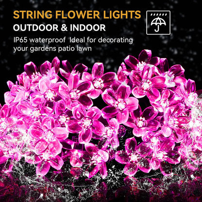 ITICdecor Solar String Flower Lights Outdoor Waterproof 50 LED Fairy Light Decorations for Garden Fence Patio Yard Christmas Tree, Lawn, Patio, Party Decoration (Pink)