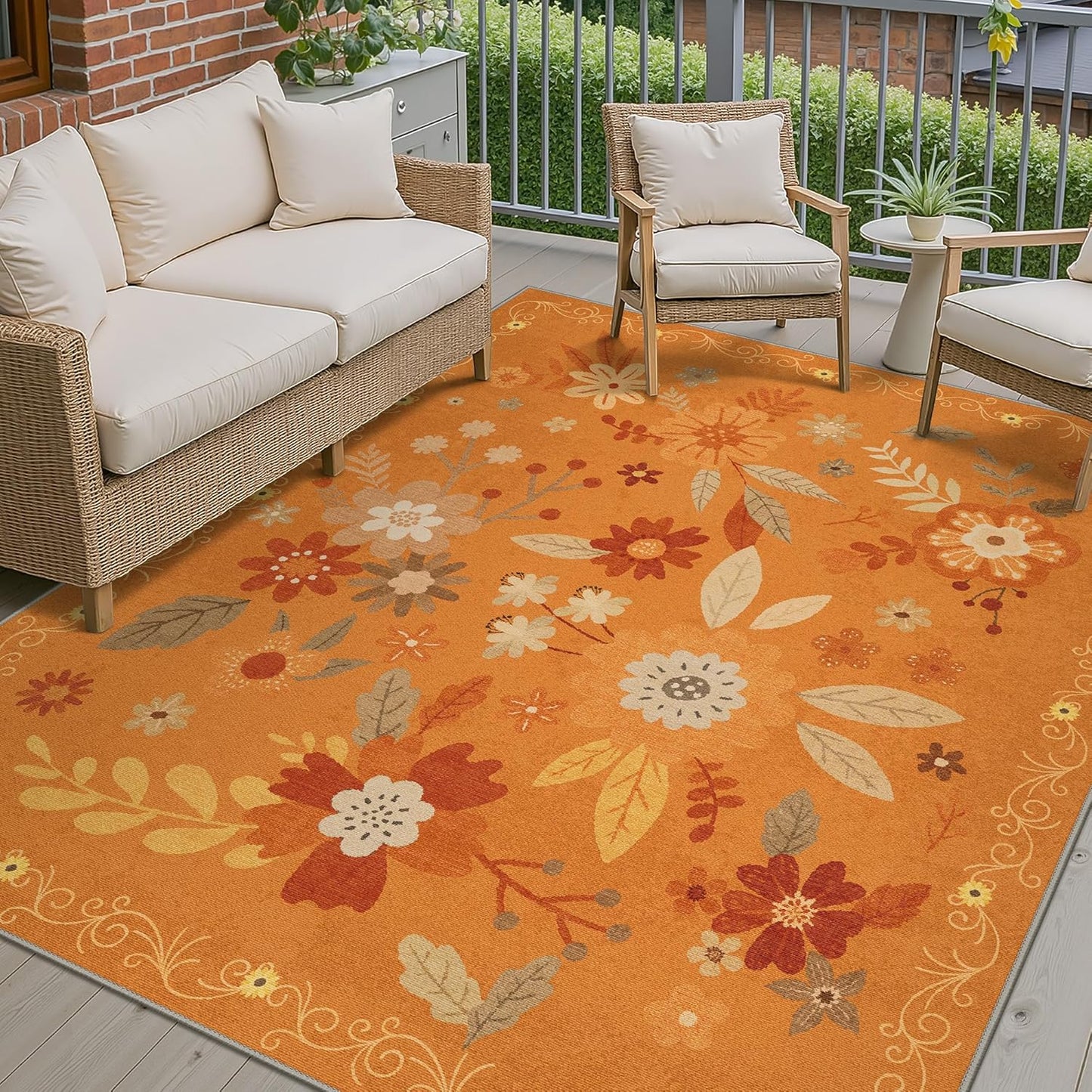 GENIMO Indoor Outdoor Area Rug 8' X 10' Waterproof, Washable Door Mat Non Shedding, Easy Cleaning Floral Outdoor Carpet for Patio, Entryway, Porch, Bathroom, Living Room, Bedroom, Backyard