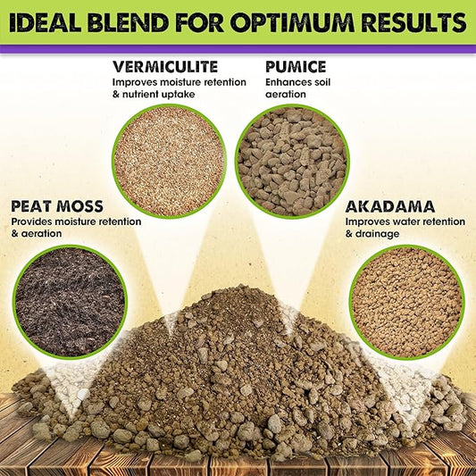 DUSPRO Recycle Premium Bonsai Soil Mix Ready to Use Pre-Mixed 5in1 with Akadama, Pumice, Vermiculite, and Peat Moss Professional Bonsai Potting Soil Mix 4 Qrt