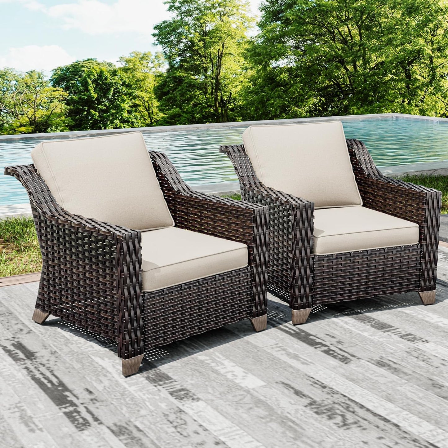 Joyside Wicker Patio Chairs Set of 2, Outdoor Rattan Furniture with Wide Armrest and Thick Cushions, Upgraded Large Size for Backyard, Garden, Poolside