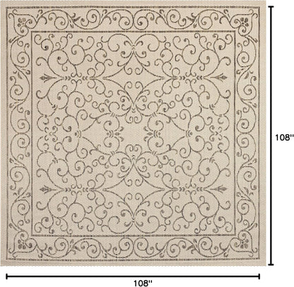JONATHAN Y SMB106A-9SQ Charleston Vintage Filigree Textured Weave Beige/Brown 9' Square Indoor/Outdoor Area Rug, Pet Friendly, Non-Shedding, Stain Resistant, Easy-Cleaning for Backyard, Patio, Porch