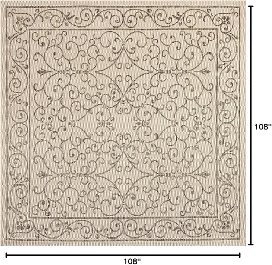 JONATHAN Y SMB106A-9SQ Charleston Vintage Filigree Textured Weave Beige/Brown 9' Square Indoor/Outdoor Area Rug, Pet Friendly, Non-Shedding, Stain Resistant, Easy-Cleaning for Backyard, Patio, Porch